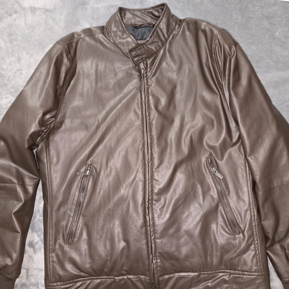 Brown Bomber Jacket with Stand-Up Collar